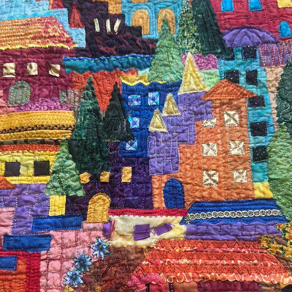 Handmade Wall Quilt Colorful Tapestry Art Piece - Picture 2 of 6